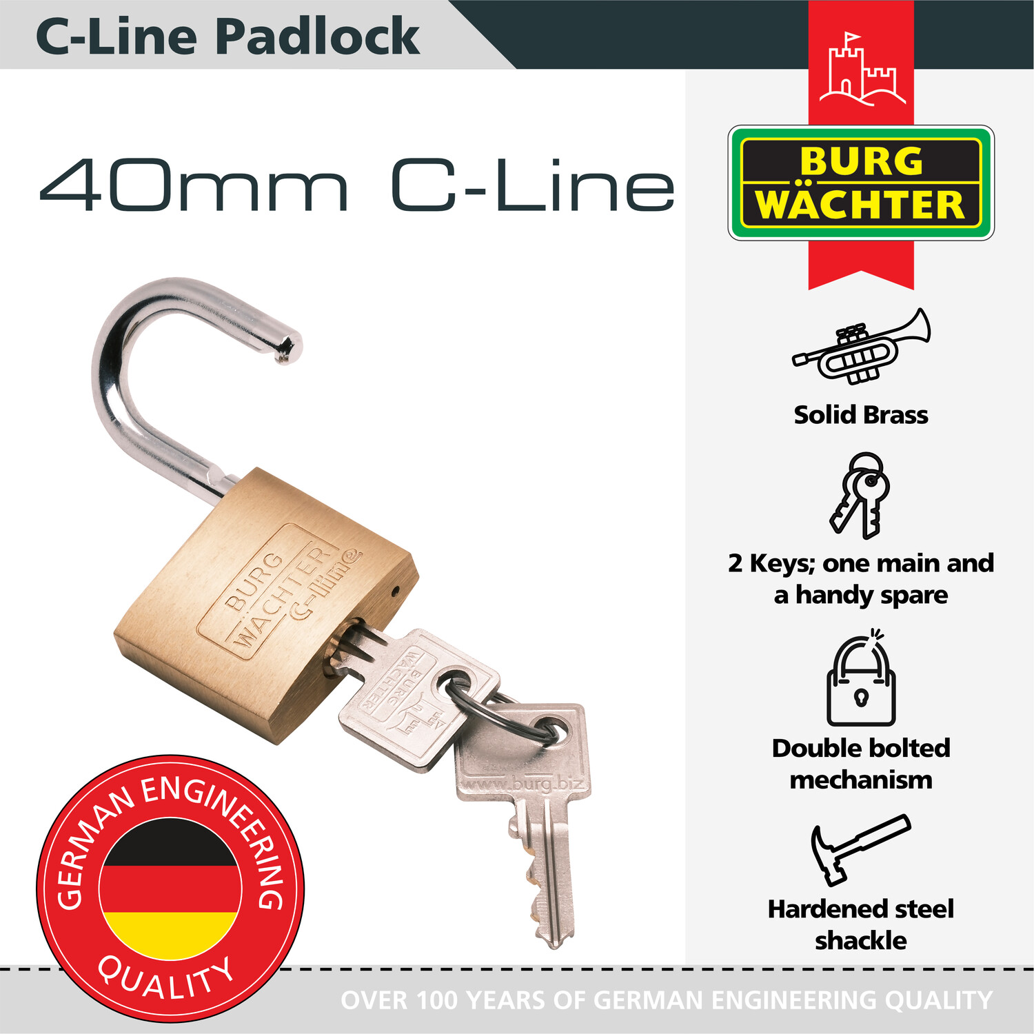 C Line Brass Padlock Brass 40mm Image 3