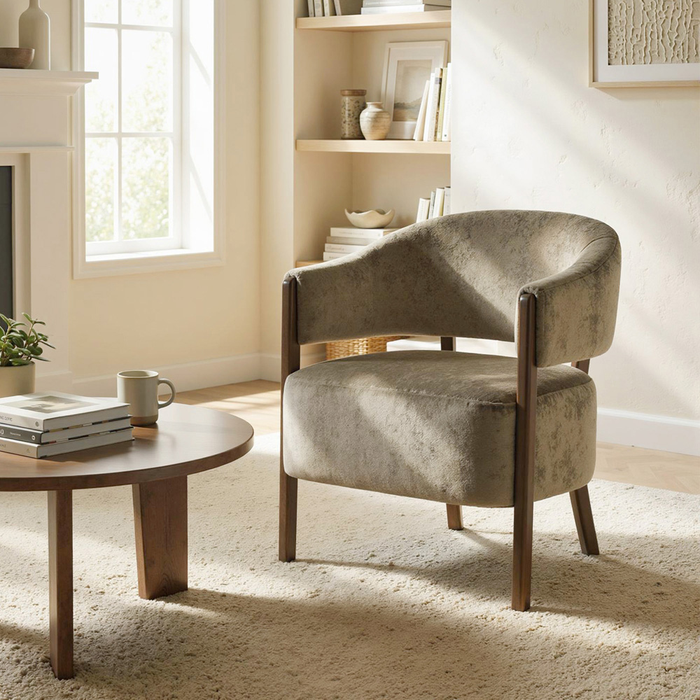 Portland Light Brown Upholstered Accent Chair with Solid Wood Legs Image 2