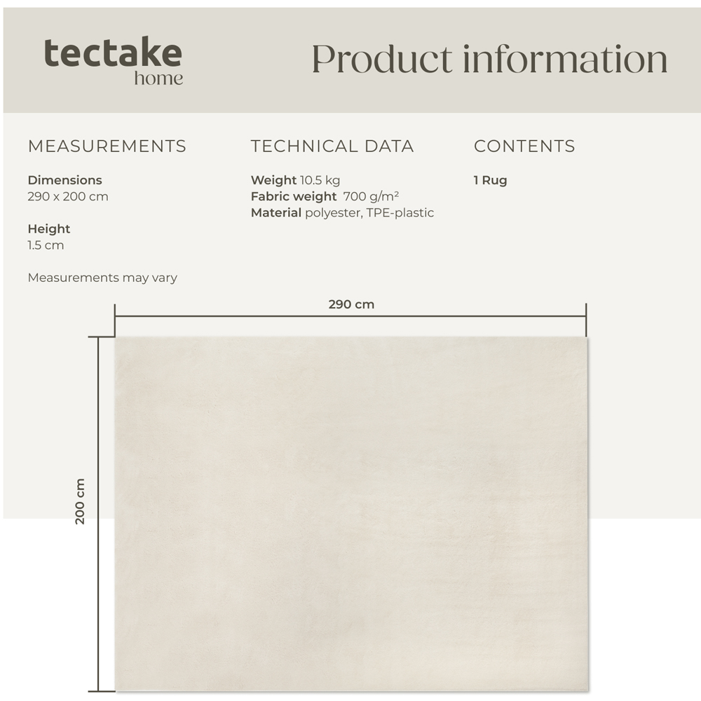 tectake Zonelle Cream Short Pile Ultra Soft Rug 290 x 200cm Image 8