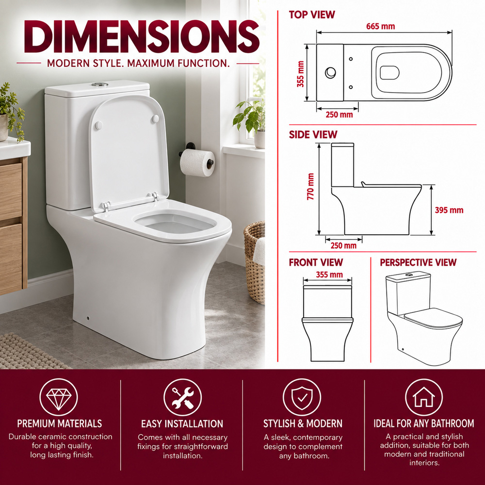Go Bathrooms Harpin White Eco Flush Ceramic Toilet Pan and Soft Close Toilet Seat Image 6
