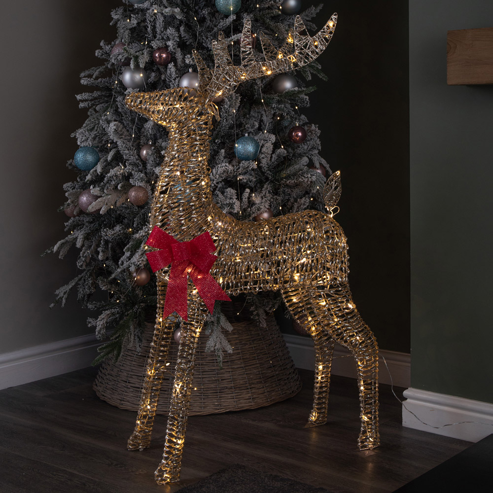 Samuel Alexander Warm White LED Light Up Gold Glitter Twist Reindeer Christmas Decoration 95cm Image 3