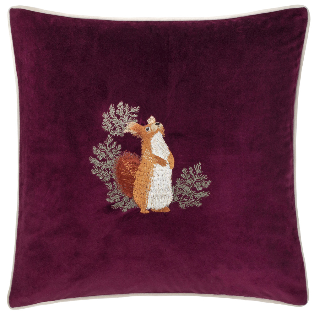 Furn Pineberry Forest Embroidered Plum Velvet Cushion 45 x 45cm Image 1