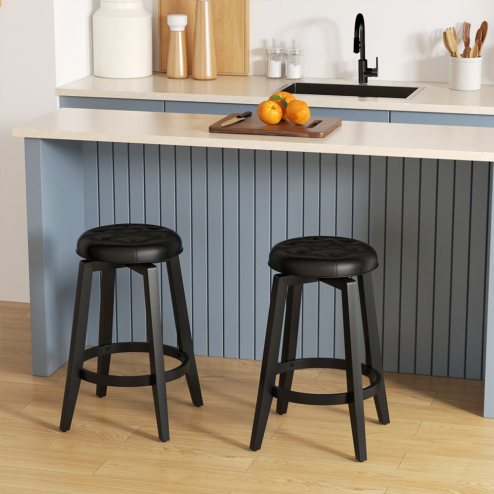 Costway Black Swivel Upholstered Bar Stool Set of 2 Image 5