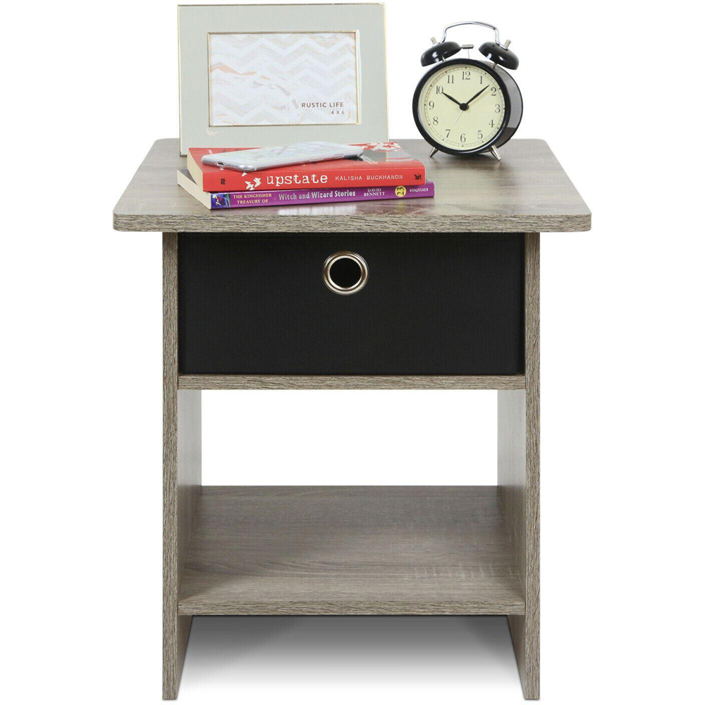 Walplus Dario Single Drawer Single Shelf Grey and Black French Oak End Table Image 5