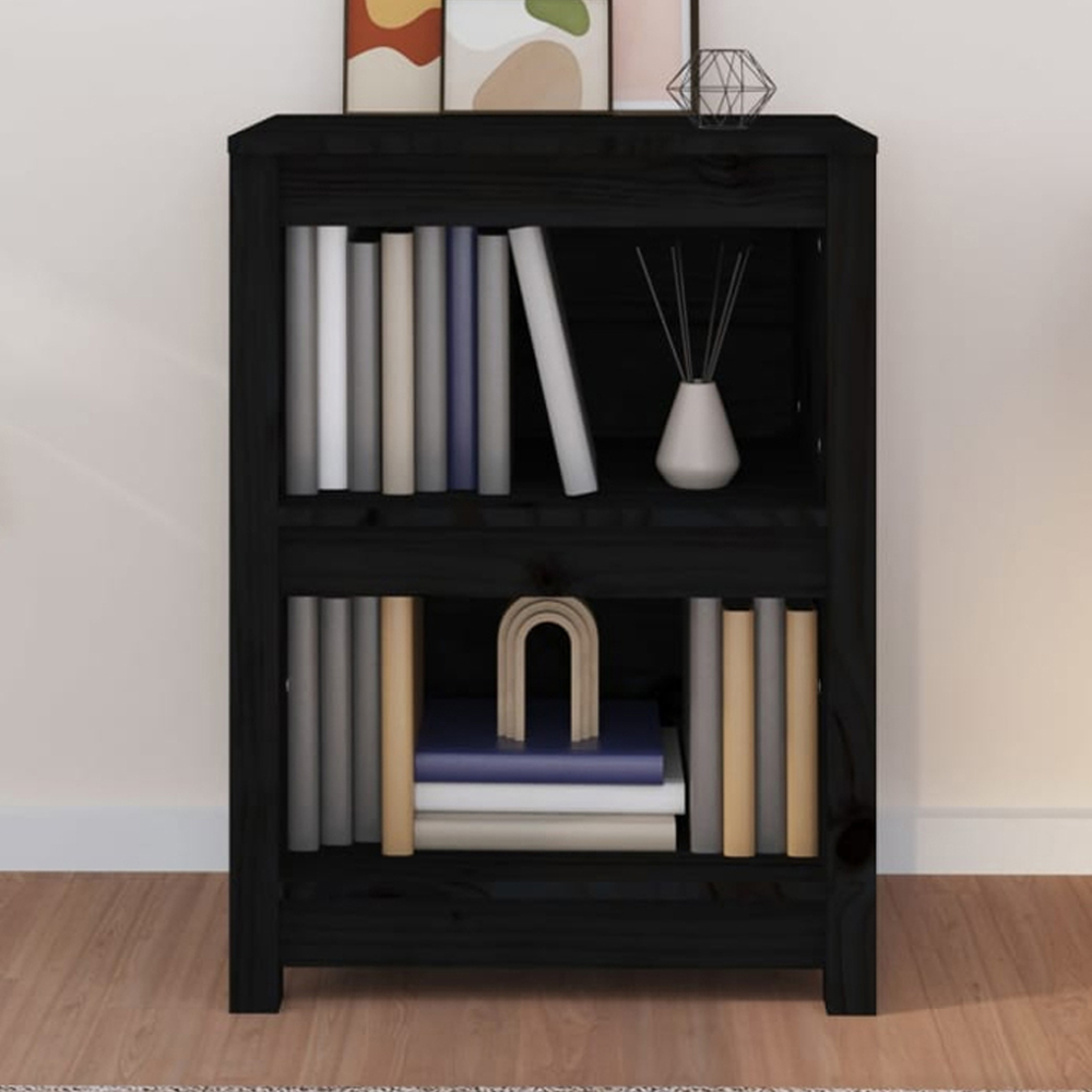 vidaXL 2 Shelf Black Solid Pine Wood Small Bookcase Image 1