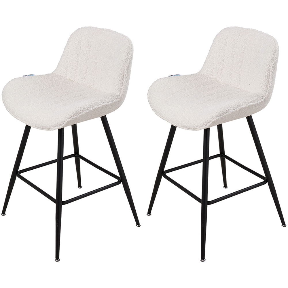 Living and Home White Sherpa Fleece Upholstered Bar Stools Set of 2 Image 2