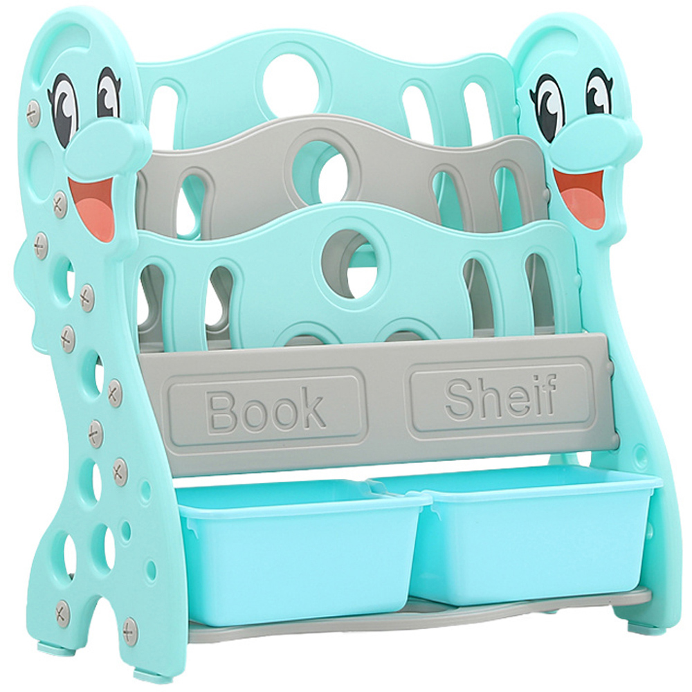 H&O Direct 2 in 1 Blue Dolphin Themed Book Rack with Storage Bins Image 2