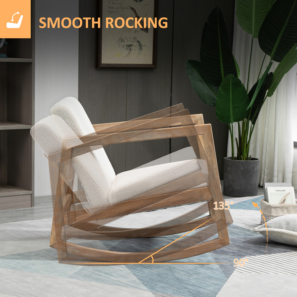 HOMCOM Cream White Teddy Fleece Upholstered Rocking Chair with Cushion Image 6