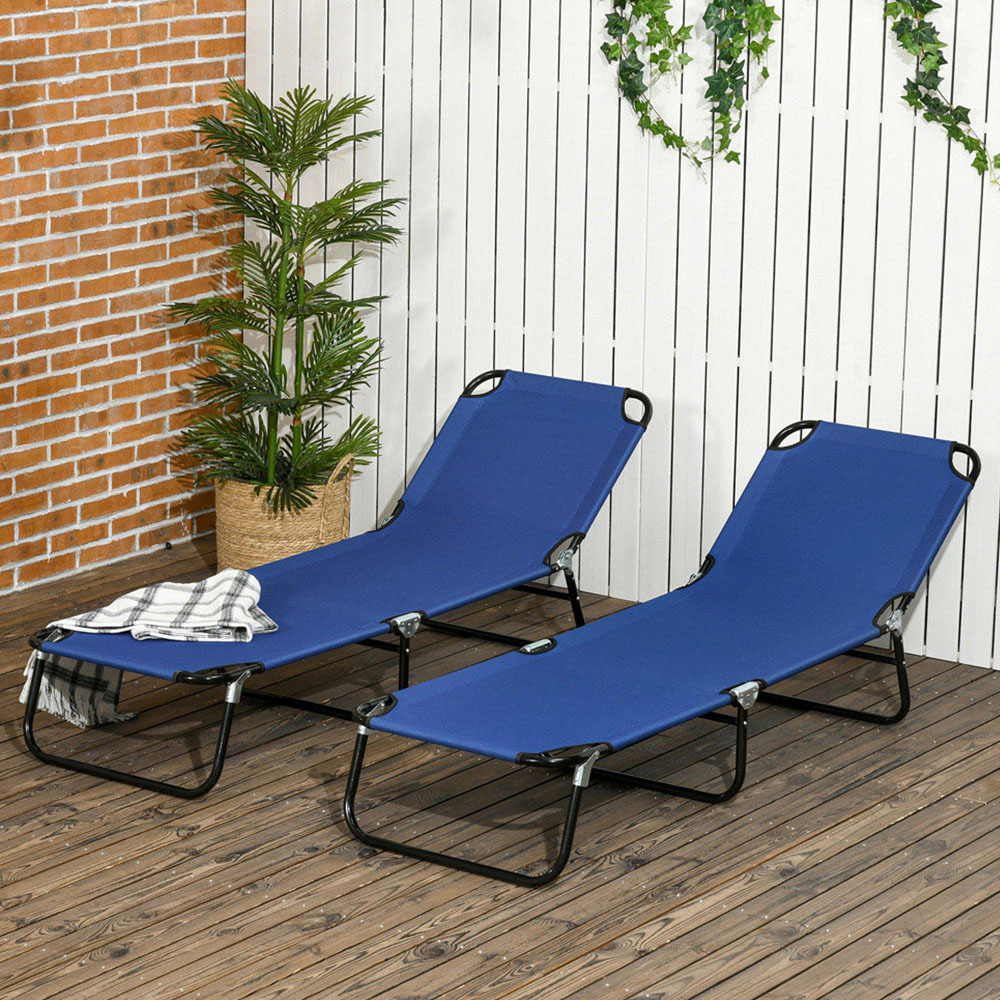 Outsunny Set of 2 Blue Folding Recliner Sun Loungers Image 1