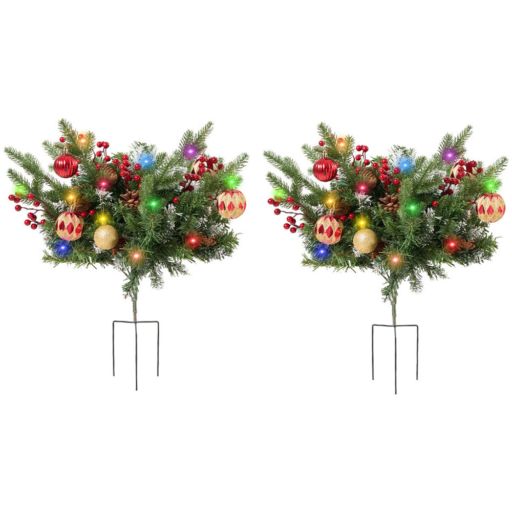 Living and Home Pre-Lit Christmas Mushroom-Shaped Planter Bush with Timer 60cm 2 Pack Image 1