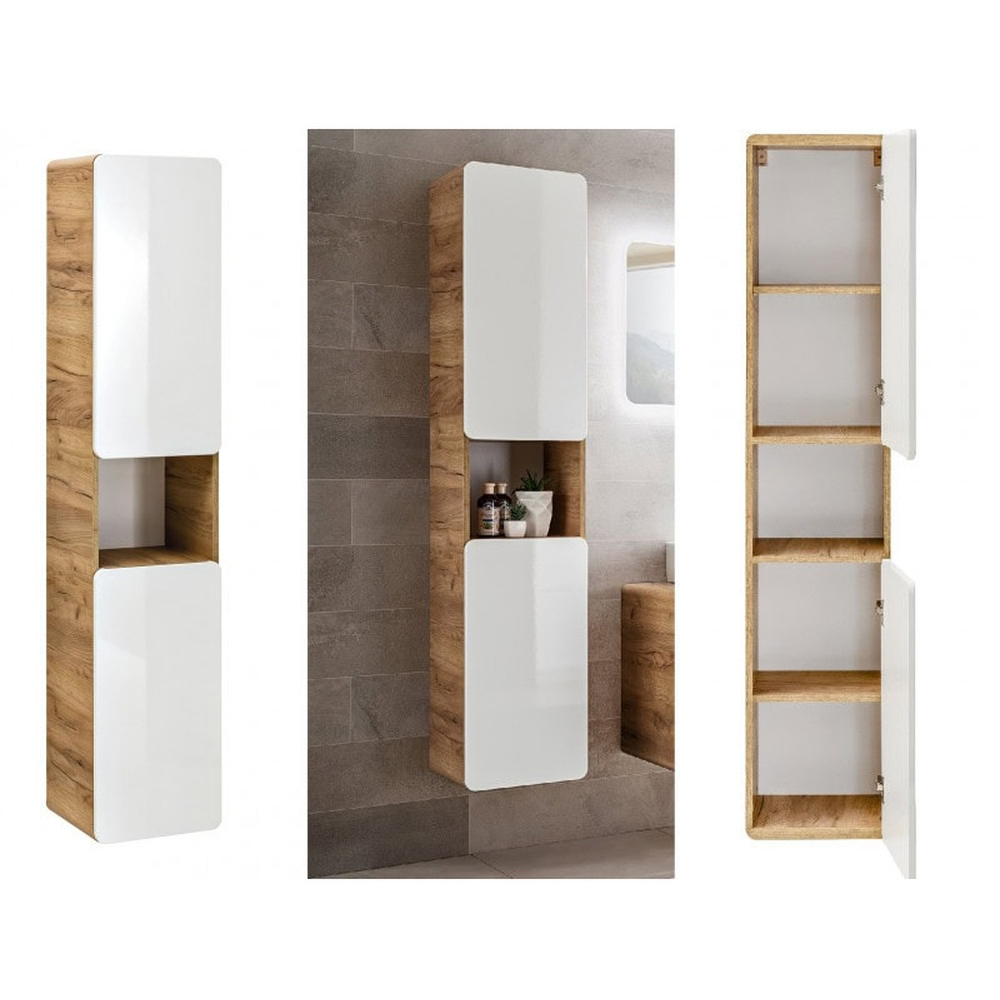 Impact Furniture Aruba White Gloss and Oak Wall Mounted Bathroom Vanity Unit with Sink 600mm Image 4