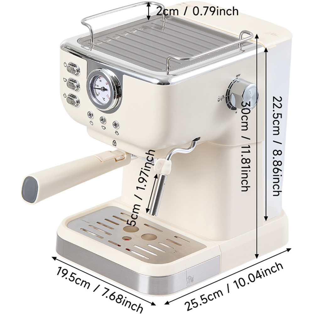Living and Home EK020004 Retro Cream 1.5L Espresso Machine with Steam Milk Frother Image 8