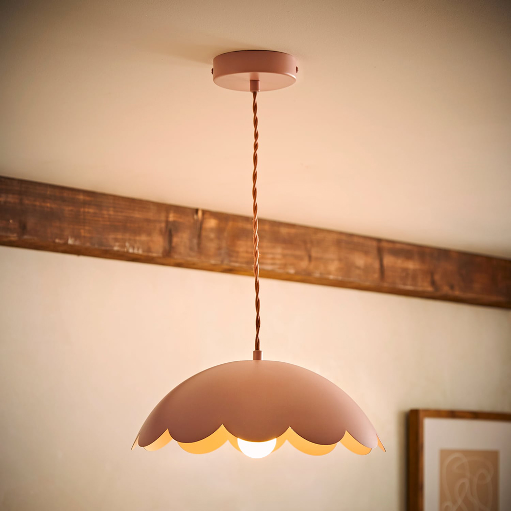 ValueLights Millie Rose Pink Scallop Shade Pendant Light with Bulb Image 6