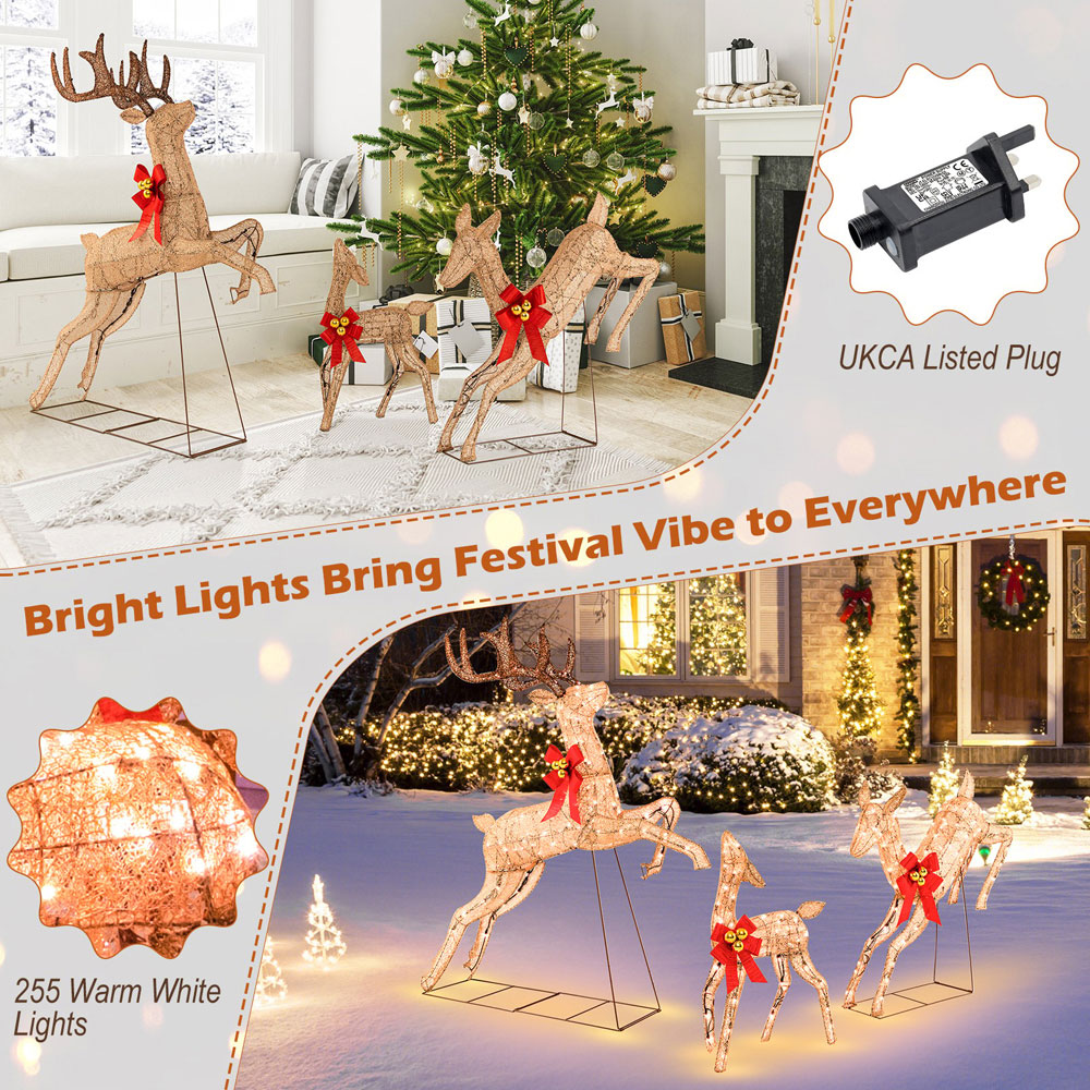 Costway 3 Piece Warm White LED Christmas Reindeer Set Image 3