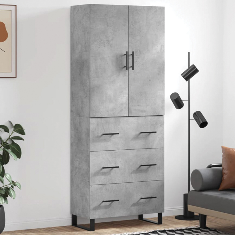 vidaXL 2 Door 3 Drawer Concrete Grey Highboard with Black Handles Image 1