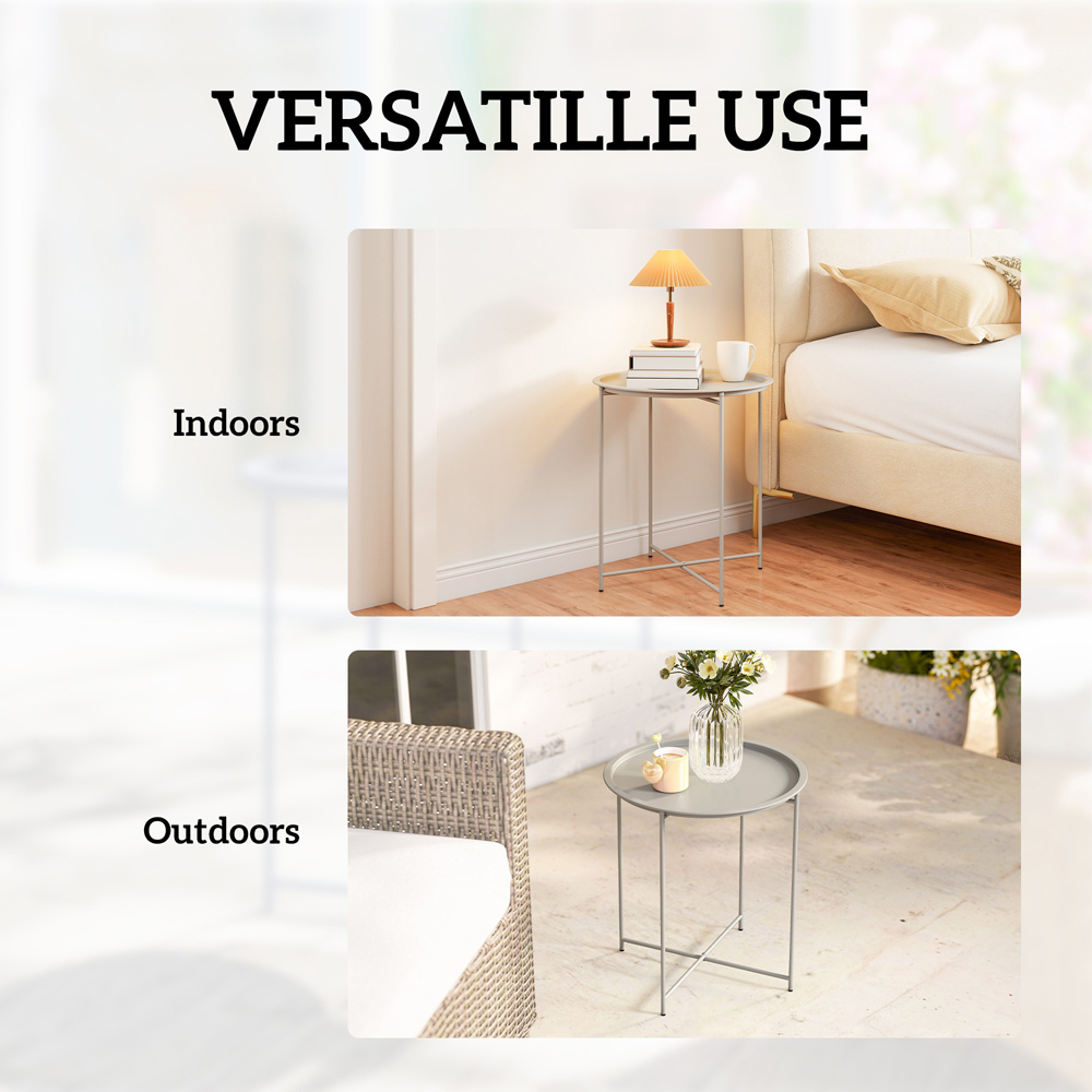 Outsunny White Round Foldable Garden Side Table with Removable Tray Image 7