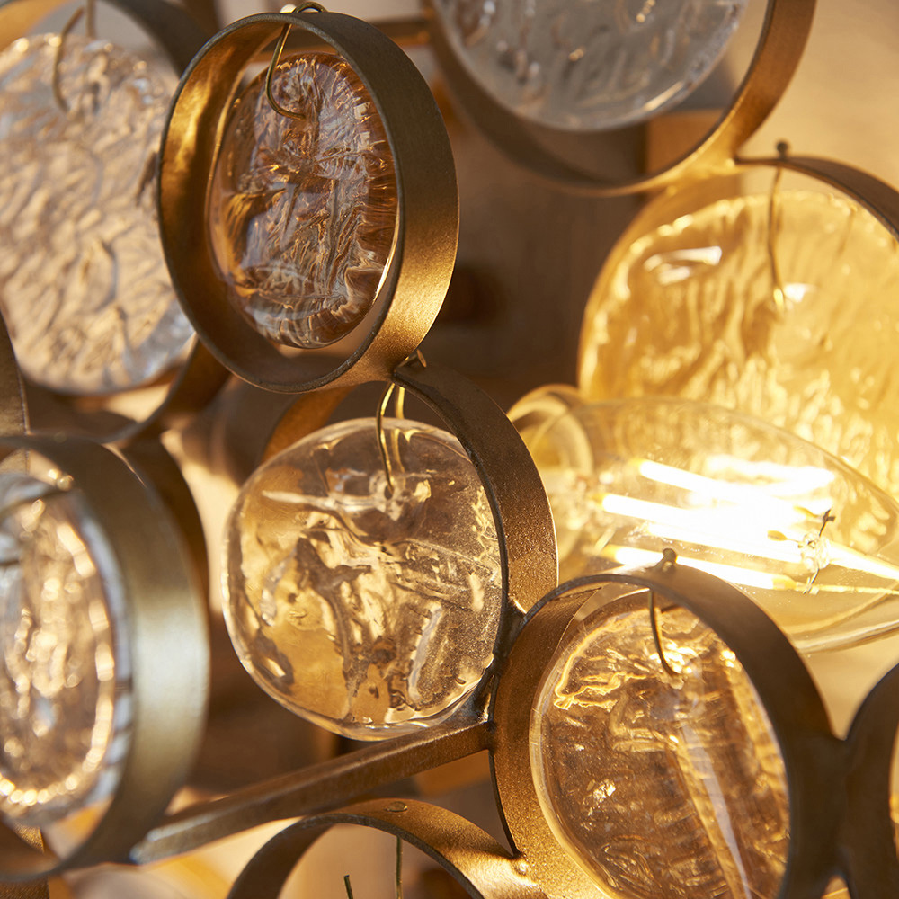 Merano Carbonia Antique Gold and Amber Glass 2 Light Wall Lamp Image 6