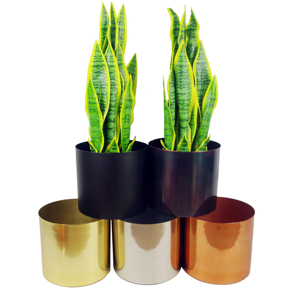 Botanik Polished Silver Finish Metal Planter 20 x 18cm Image 9