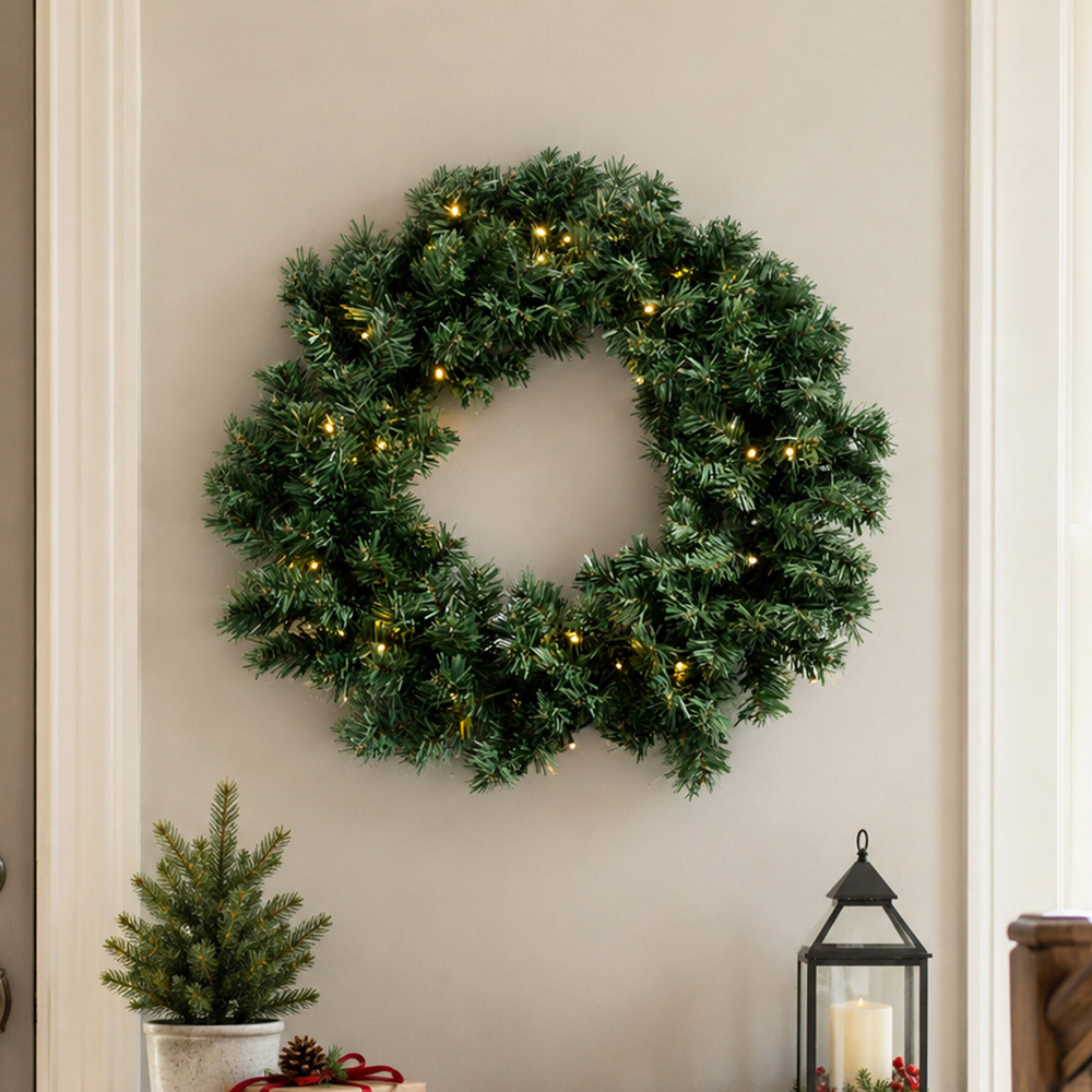 Abrihome 35 Warm White LED Multi-Function Artificial Christmas Wreath with 140 Tips 50cm Image 5