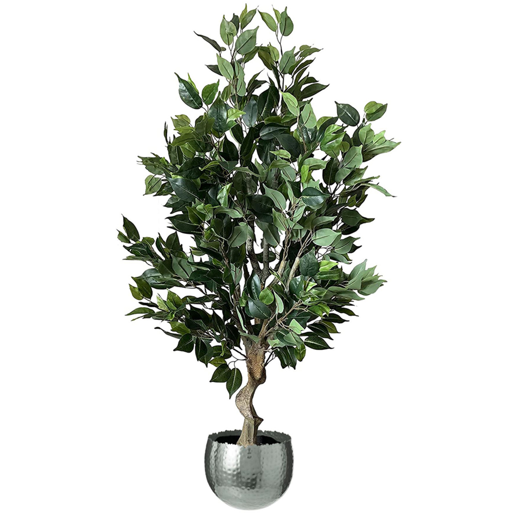 Leaf Premium Ficus Twist Artificial Plant in Silver Curve Planter 100cm Image 1