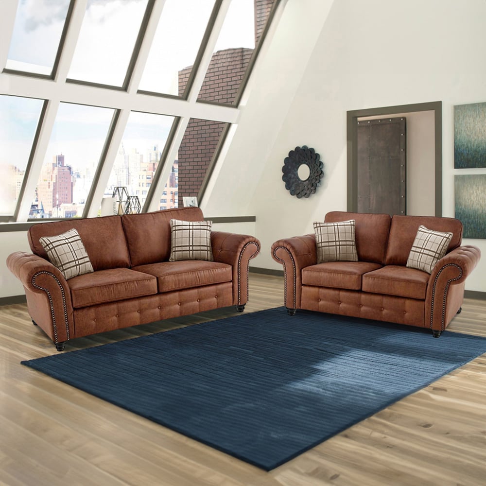 Portland Oakana Luxury 5 Seater Brown Leather Sofa Set Image 1