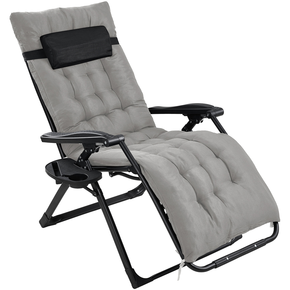 Living and Home Grey Padded Zero Gravity Folding Outdoor Recliner Chair with Side Tray Image 4