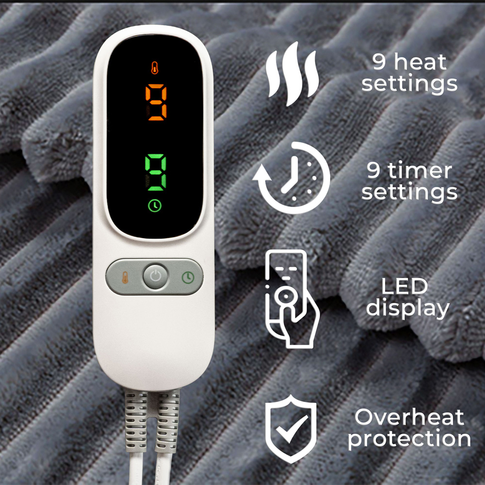 Neo Grey Fleece Electric Blanket with Timer and Heat Settings Image 9