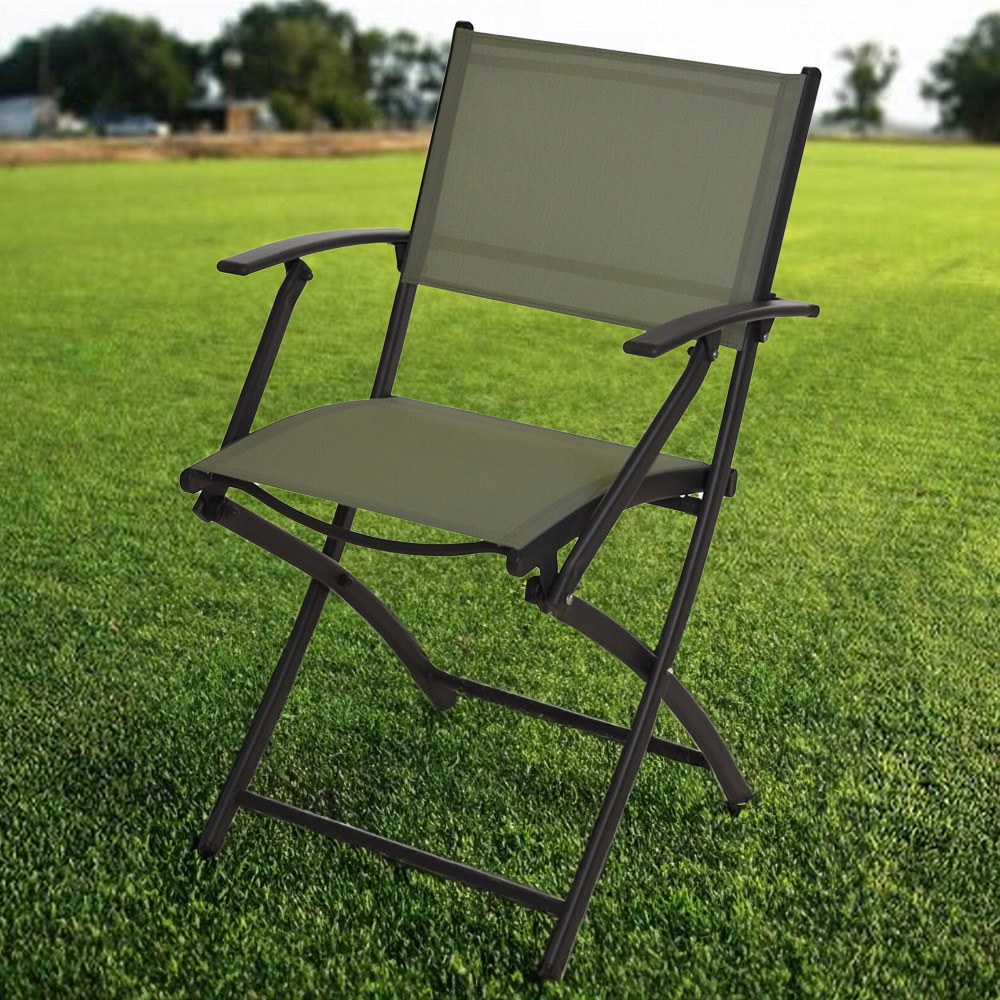 Green Steel Foldable Large Patio Chair 99cm Image 1