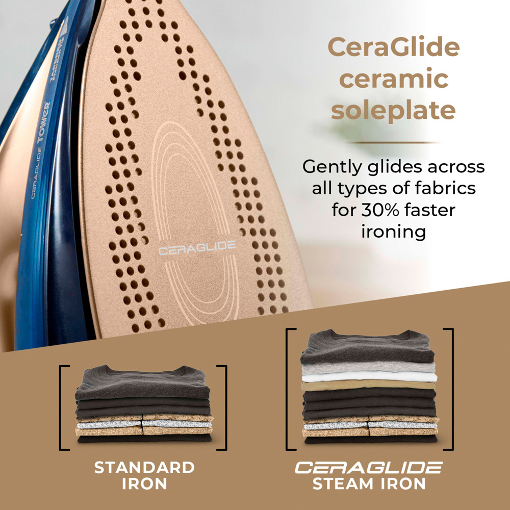 Tower CeraGlide Blue Cord and Cordless Steam Iron 2400W Image 7