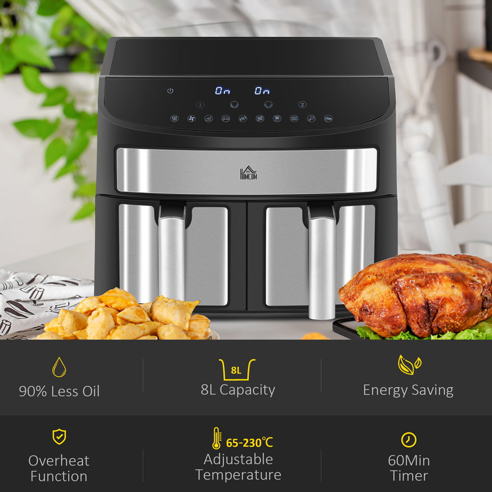 HOMCOM 800-174V70BK Black 8L Oil Free Dual Air Fryer 2400W Image 7