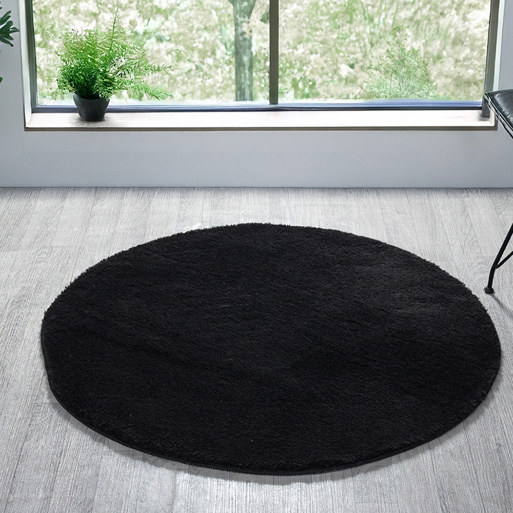 Desire Rugs Comfy Black Anti Slip Felt Backing Round Rug 100cm Image 2