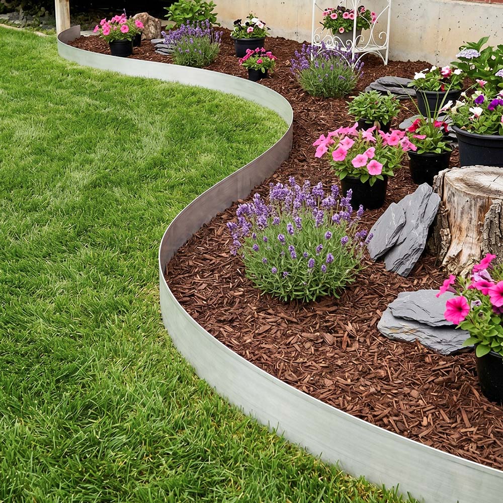 Living and Home 10m x 14cm Silver Metal Flexible Lawn Edging Image 7
