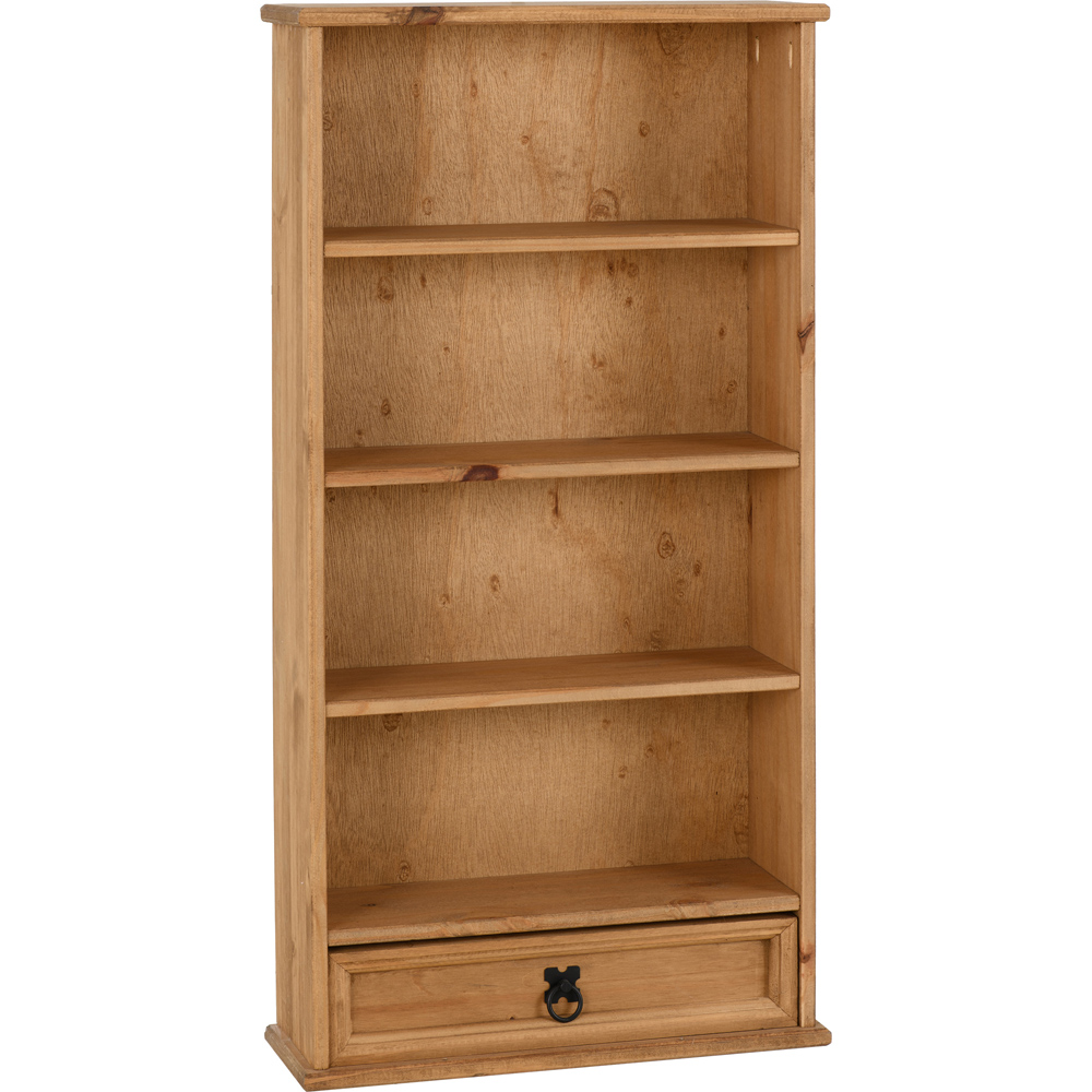 Seconique Corona Single Drawer 4 Shelf Distressed Waxed Pine Bookcase Image 2