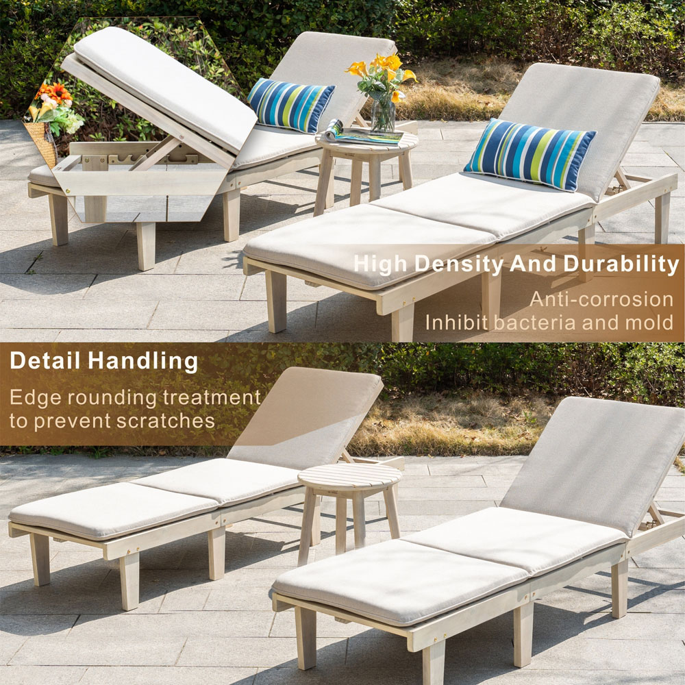 Direct Wicker Saned 5 Position Adjustable Wooden Twin Sun Lounger with Side Table Image 6