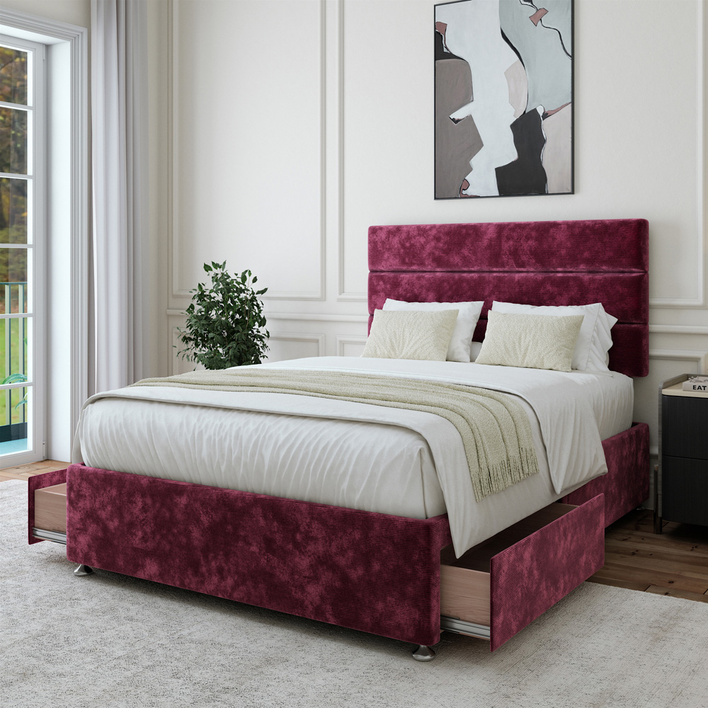 Bedmaster Double Aubergine Chenille 2 Drawer Divan Base with Milan Headboard Image 2