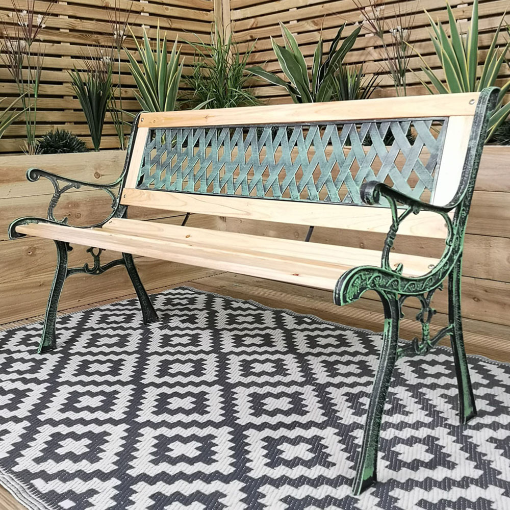 Samuel Alexander Cast Iron Lattice Wooden Garden Bench Image 1