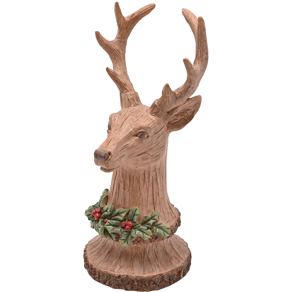 The Seasonal Gift Co. Carved Reindeer Bust Wood Effect Christmas Decoration Image 2
