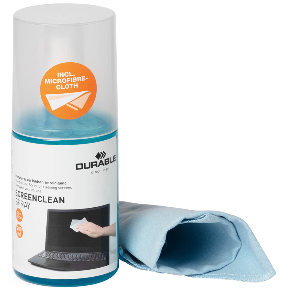 Durable Screenclean Screen Clean Spray with Microfiber Cloth 200ml Image 1