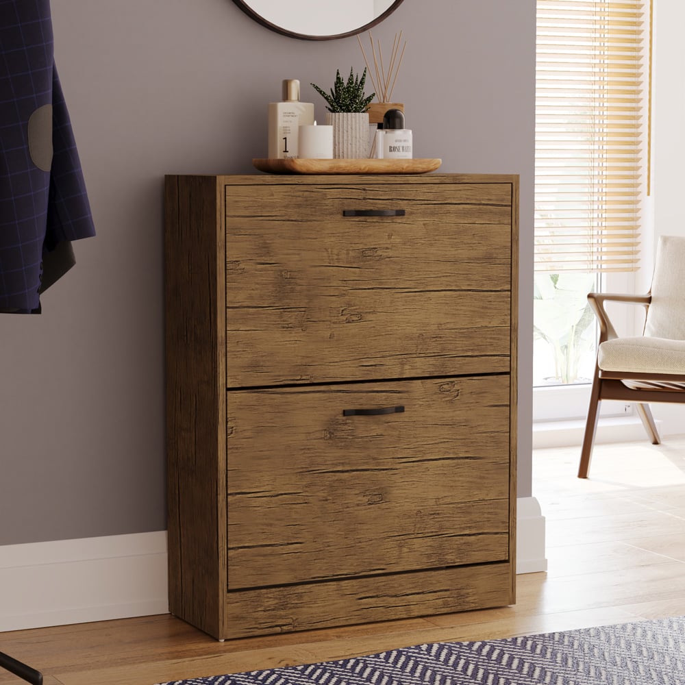 Vida Designs 2 Drawer Antique Brown Shoe Cabinet Image 3