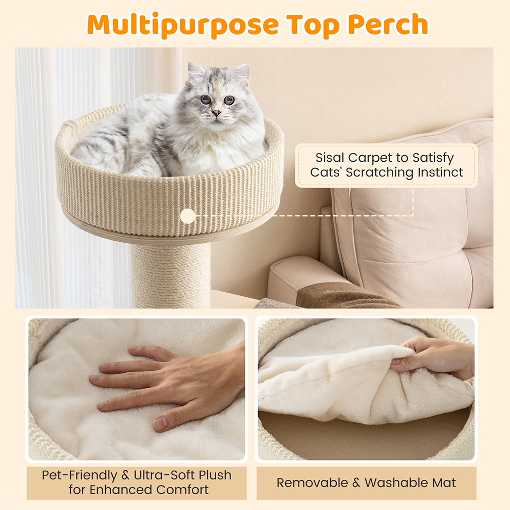 Costway Grey Multi Level Cat Tower with Sisal Covered Scratching Posts 120cm Image 7