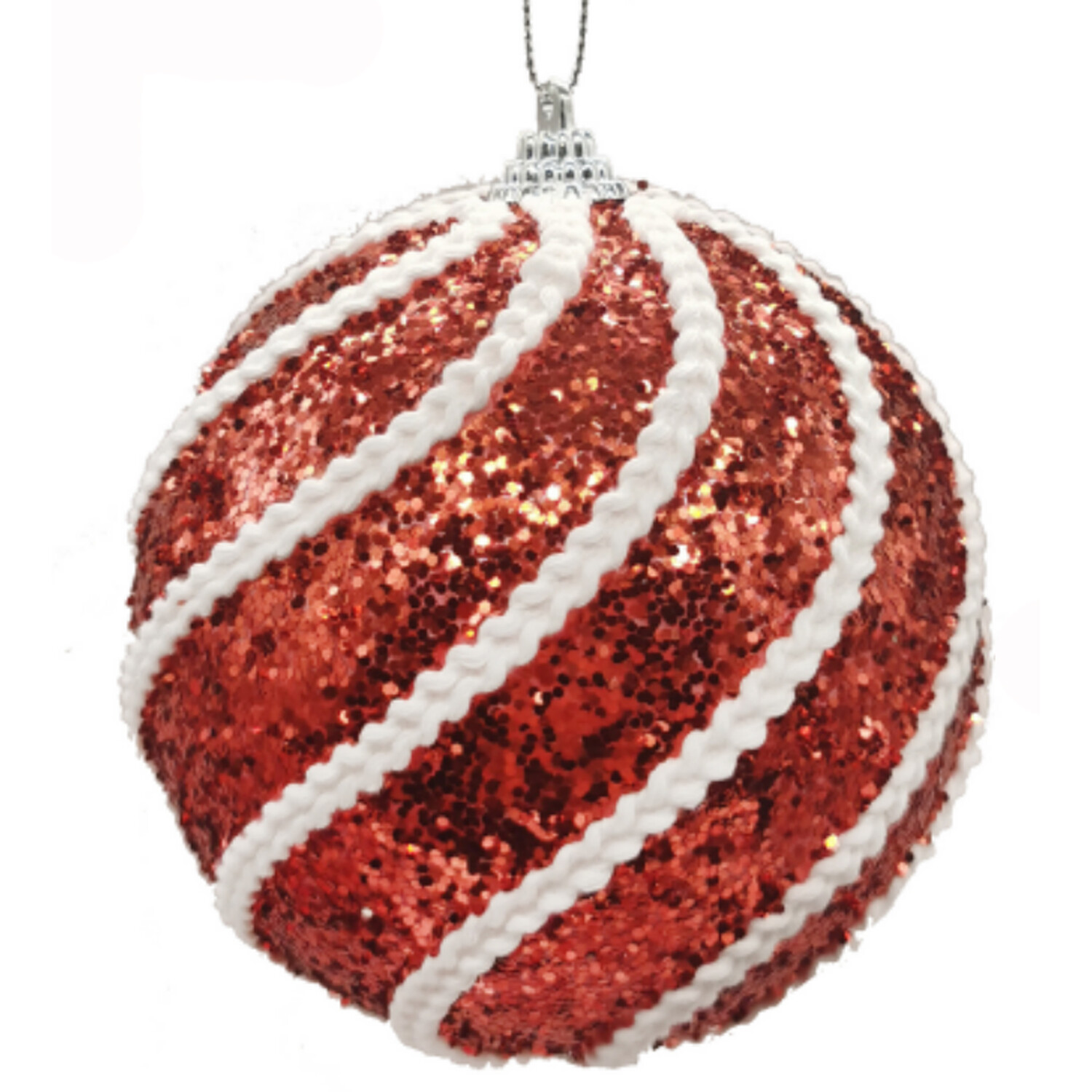 Candy Cane Lane Red and White Glitter Swirl Bauble Image 2
