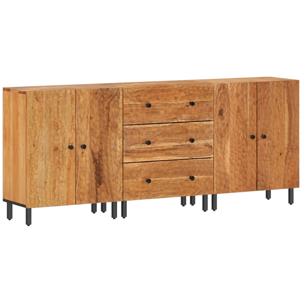 vidaXL Natural Solid Acacia Wood Side Cabinet Set of 3 Image 2