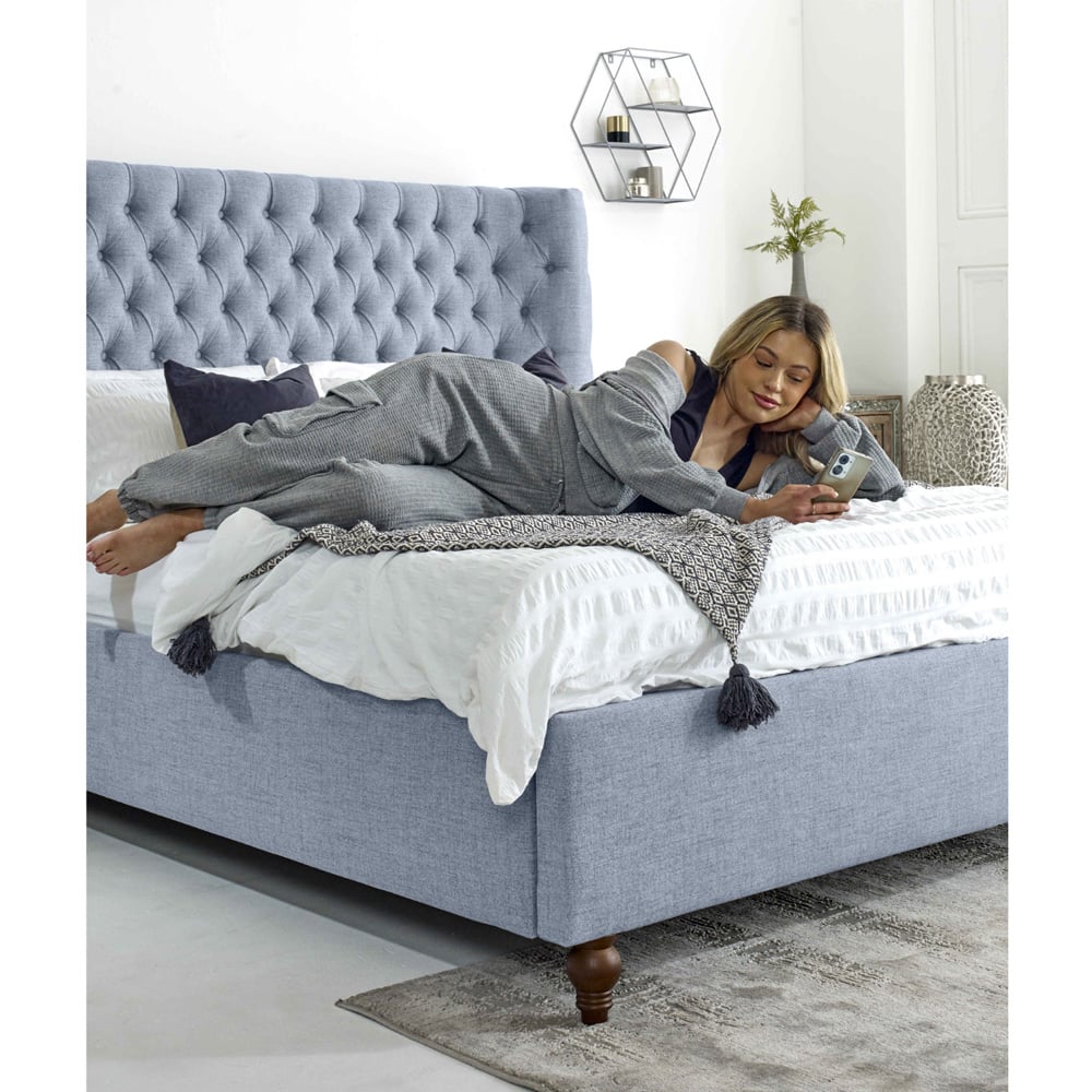 Eleganza Dinah King Size Dawn Grampian Fabric Bed Frame with Winged Headboard Image 4