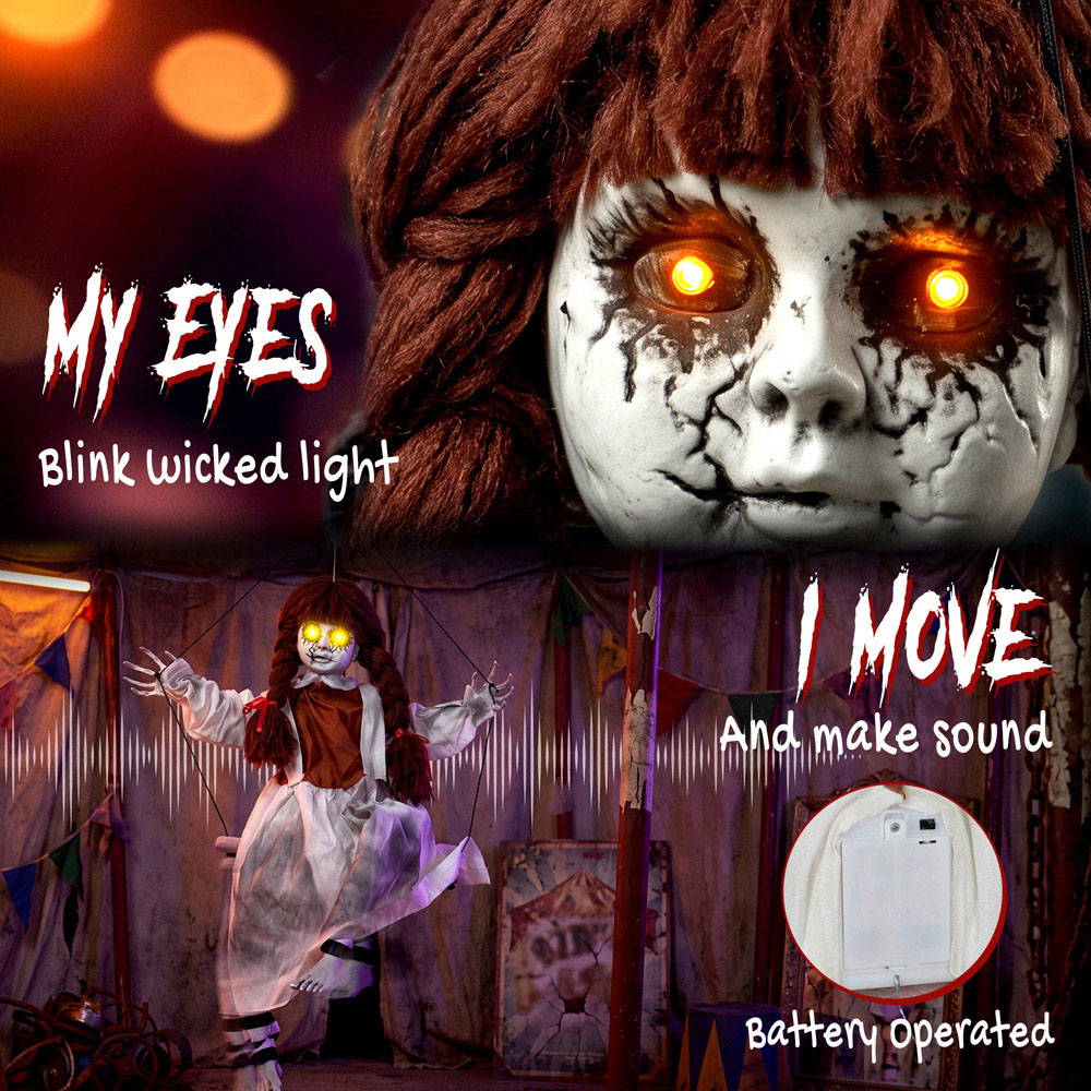 HOMCOM Light Up Animated Hanging Creepy Girl on Swing Halloween Decoration 2.6ft Image 8