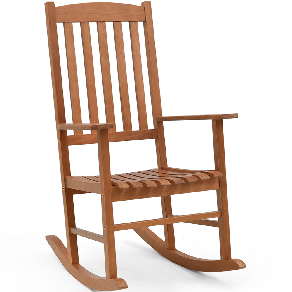 Costway Ergonomic Slatted Garden Rocking Chair Image 2