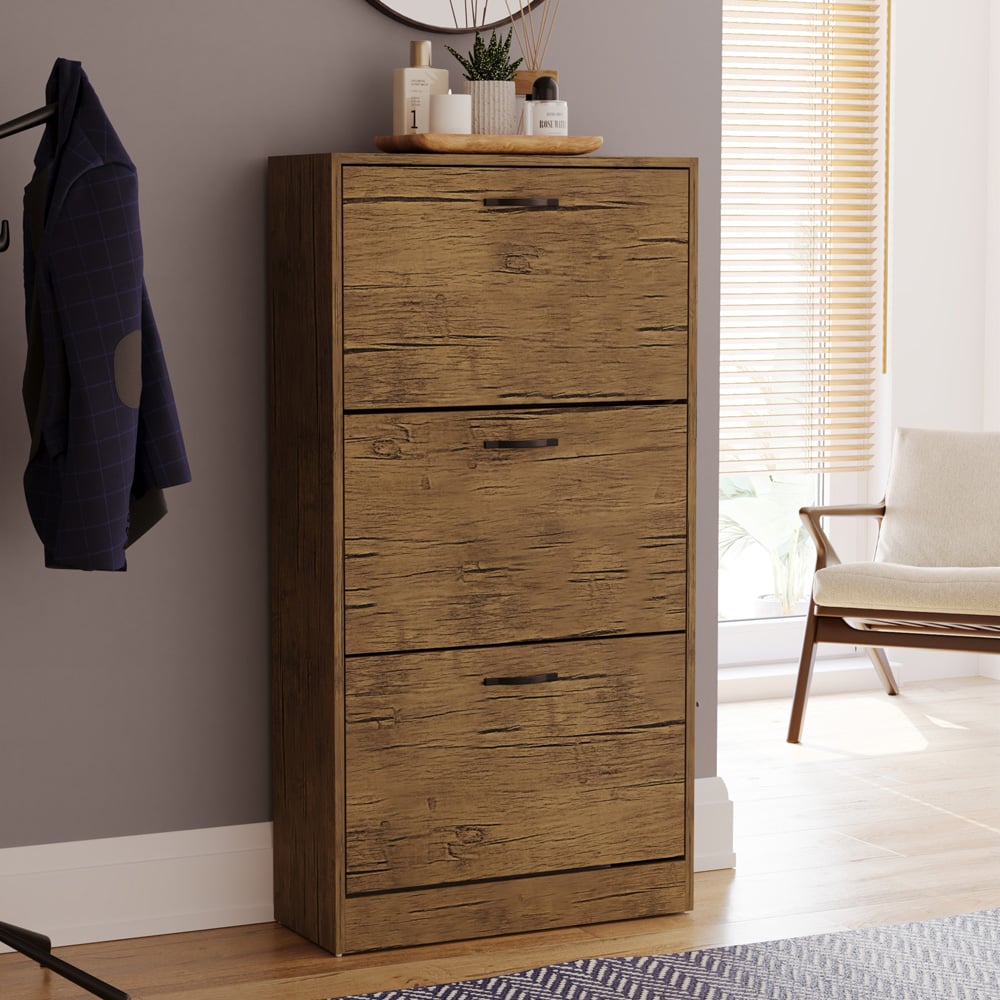 Vida Designs 3 Drawer Antique Brown Shoe Cabinet Image 3