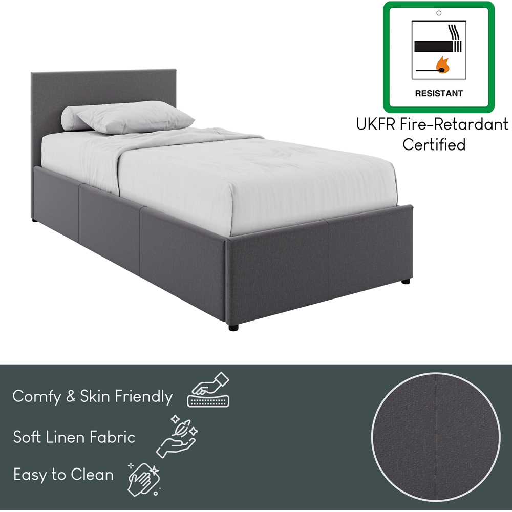 VIDA DESIGNS Veronica Single Dark Grey Linen Ottoman Bed with Padded Headboard Image 7