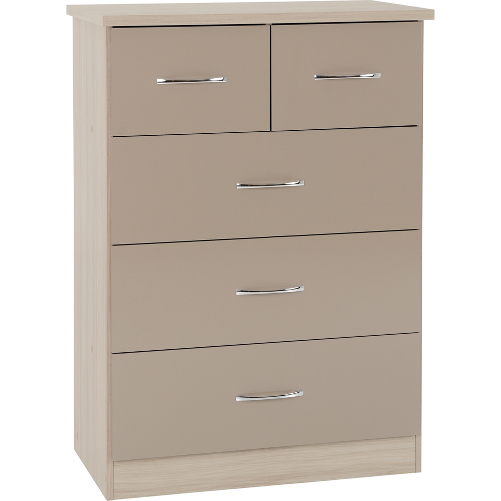 Seconique Nevada 5 Drawer Oyster Gloss and Light Oak Veneer Chest of Drawers Image 2