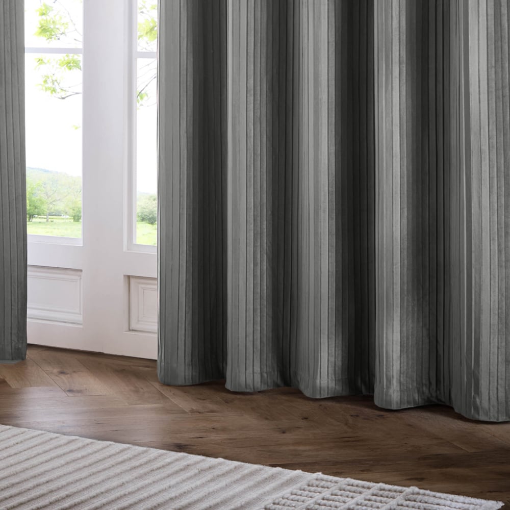 Paoletti Corinthian Grey Velvet Eyelet Curtains 229 x 229cm Image 4