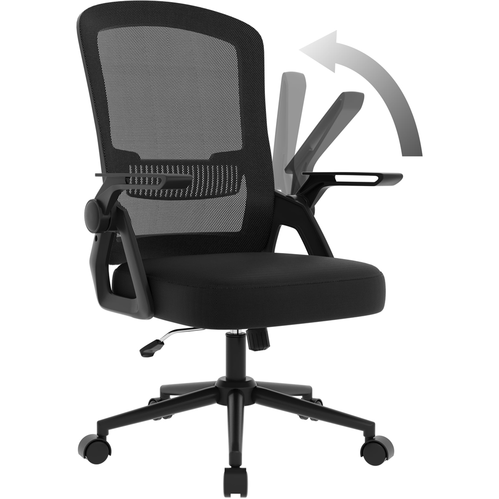 Rattrix Black Swivel Computer Chair with Flip-Up Armrest and Lumbar Support Image 2